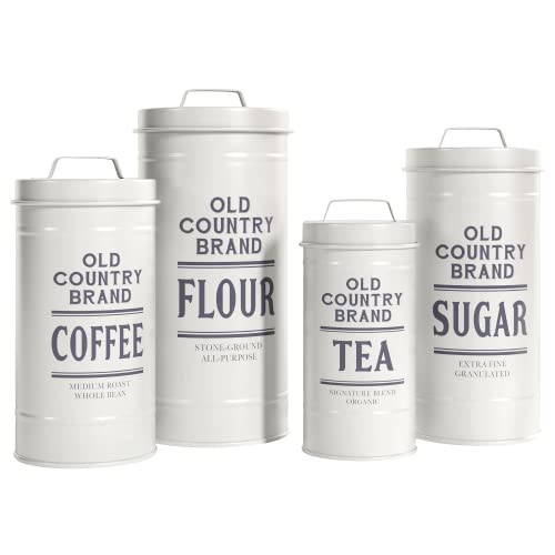Barnyard Designs White Canister Sets for Kitchen Counter Vintage Kitchen  Canisters, Country Rustic Farmhouse Decor for the Kitchen, Coffee Tea Sugar