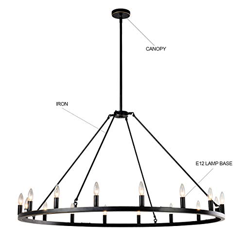 50 inch Wagon Wheel Chandelier, 16-Lights Modern Farmhouse Island Light Industrial Country Style Large Round Rustic Chandeliers Lighting for High Ceilings Dining Room, Dark Brown - Farmhouse Kitchen and Bath