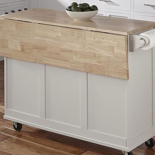 Homestyles Dolly Madison Off-White Mobile Kitchen Island Cart with Wood Drop Leaf Breakfast Bar - Farmhouse Kitchen and Bath