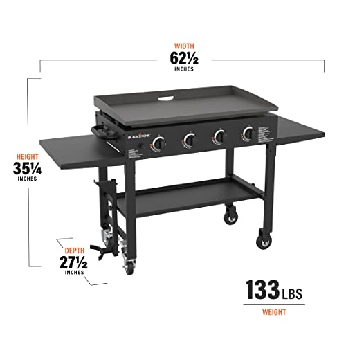 Blackstone 36 Inch Gas Griddle Cooking Station 4 Burner Flat Top Gas Grill Propane Fuelled Restaurant Grade Professional 36” Outdoor Griddle Station with Side Shelf (1554) - Farmhouse Kitchen and Bath