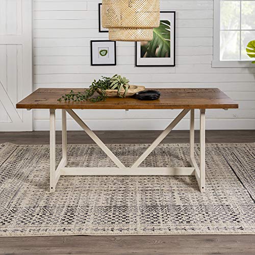 Modern Farmhouse Dining Table Wood Small Dining Room Table Sets Dining Chairs. 72 Inch. White and Rustic Oak - Farmhouse Kitchen and Bath