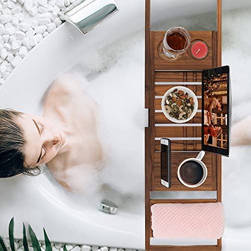  EcoFives Teak Bathtub Tray Caddy - Expandable Bath Tray -  Adjustable Organizer Tray for Bathroom - Luxury Bath Caddy Tub Table, Bathtub  Accessories & Bathroom Gadgets : Home & Kitchen