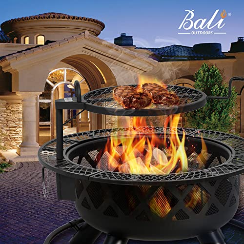 BALI OUTDOORS Wood Burning Fire Pit, 32 Inch Outdoor Backyard Patio Fire Pit with 18.7 Inch Cooking Grill Grate, Black - Farmhouse Kitchen and Bath