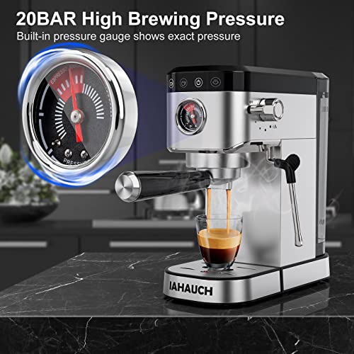 IAHAUCH 20 Bar Espresso Machine, 1350W Compact Espresso Cofee Machine for Home Office, Stainless Steel Espresso Maker with Milk Frother for Espresso/Macchiato/Latte/Cappuccino, 37oz Water Tank - Farmhouse Kitchen and Bath