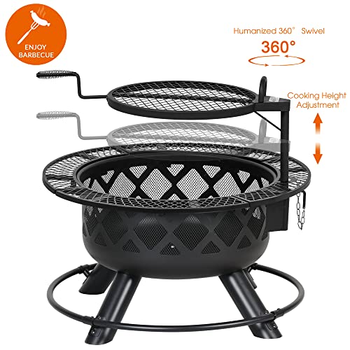 BALI OUTDOORS Wood Burning Fire Pit, 32 Inch Outdoor Backyard Patio Fire Pit with 18.7 Inch Cooking Grill Grate, Black - Farmhouse Kitchen and Bath