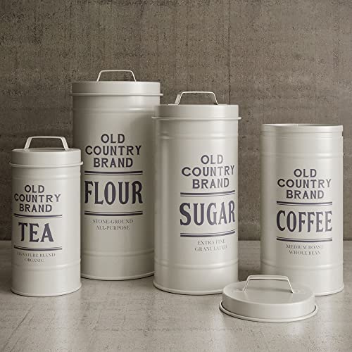 Barnyard Designs White Canister Sets for Kitchen Counter, Vintage Kitchen Canisters, Country Rustic Farmhouse Decor for the Kitchen, Coffee Tea Sugar Flour Farmhouse Kitchen Decor, Metal, Set of 4 - Farmhouse Kitchen and Bath