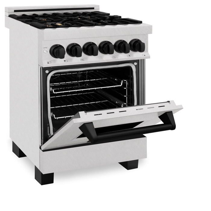 DISCONTINUED-ZLINE 24" Autograph Dual Fuel Range, DuraSnow, Black, RASZ-SN-24-MB - Farmhouse Kitchen and Bath