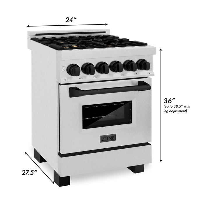 DISCONTINUED-ZLINE 24" Autograph Dual Fuel Range, DuraSnow, Black, RASZ-SN-24-MB - Farmhouse Kitchen and Bath