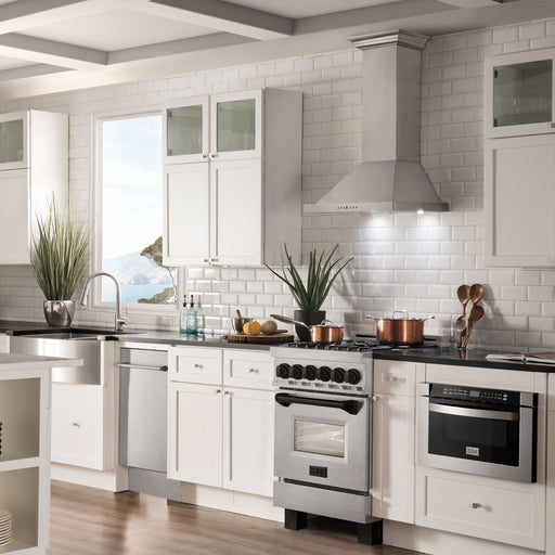 DISCONTINUED-ZLINE 24" Autograph Dual Fuel Range, DuraSnow, Black, RASZ-SN-24-MB - Farmhouse Kitchen and Bath