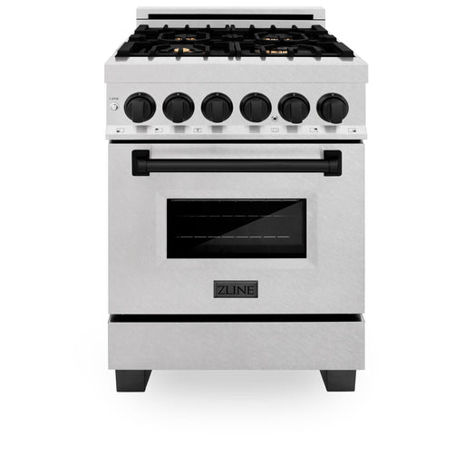 DISCONTINUED-ZLINE 24" Autograph Dual Fuel Range, DuraSnow, Black, RASZ-SN-24-MB - Farmhouse Kitchen and Bath