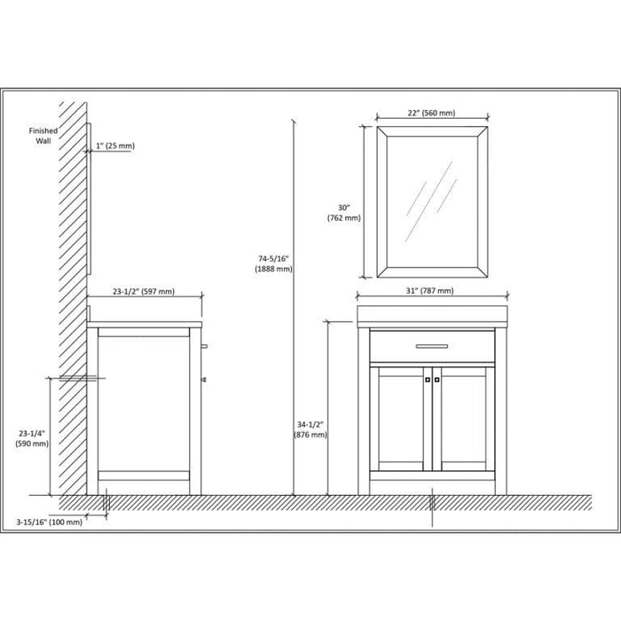 Dawn 30" Milan Style Vanity Single Sink & White Marble Top AAMS3001 - Farmhouse Kitchen and Bath