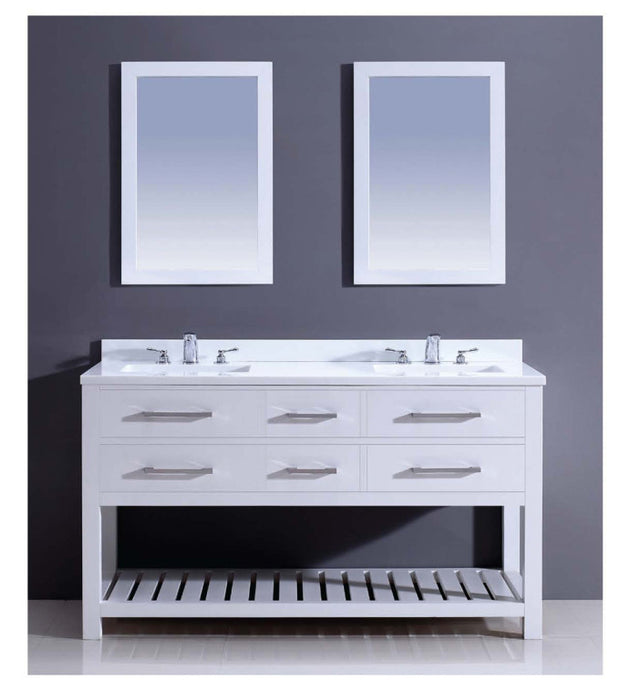 Dawn 60" Boehemian Vanity Double Sink & White Quartz Top & Mirror AAPS6001 - Farmhouse Kitchen and Bath