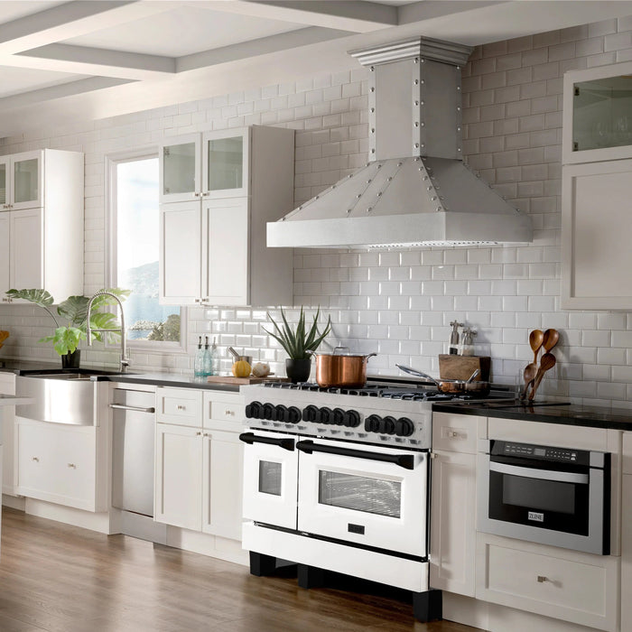ZLINE 48" Autograph Gas Range, DuraSnow, White Door, RGSZ-WM-48-MB - Farmhouse Kitchen and Bath