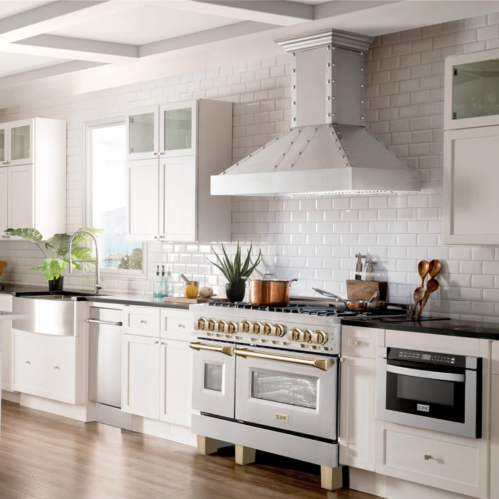 ZLINE 48" Autograph Edition Stainless Gas Range, Gold Accent, RGZ-48-G - Farmhouse Kitchen and Bath