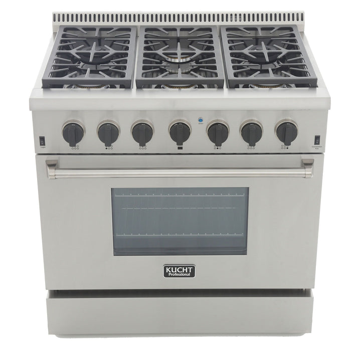 Kucht 36” Pro Stainless Gas Range, 5.2 cu ft, Black Knobs, KRG3618U-K - Farmhouse Kitchen and Bath