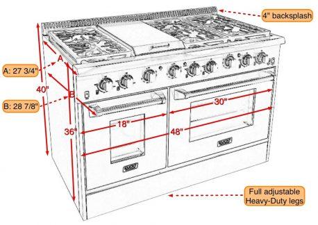 Kucht 48" Stainless Duel-Fuel Range, Stainless Silver Knobs, KRD486F/LP-S - Farmhouse Kitchen and Bath