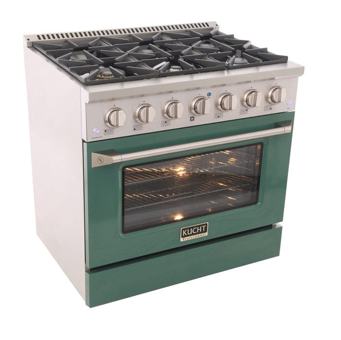 Kucht 36" Gas Range, Stainless Steel with Green Oven Door, KNG361U-G - Farmhouse Kitchen and Bath