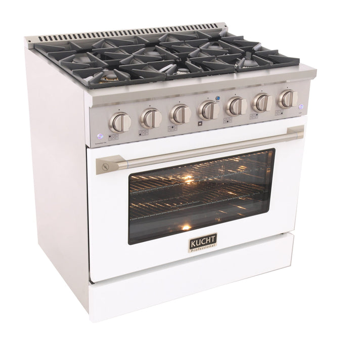 Kucht 36" Gas Range, Stainless Steel with White Oven Door, KNG361U-W - Farmhouse Kitchen and Bath