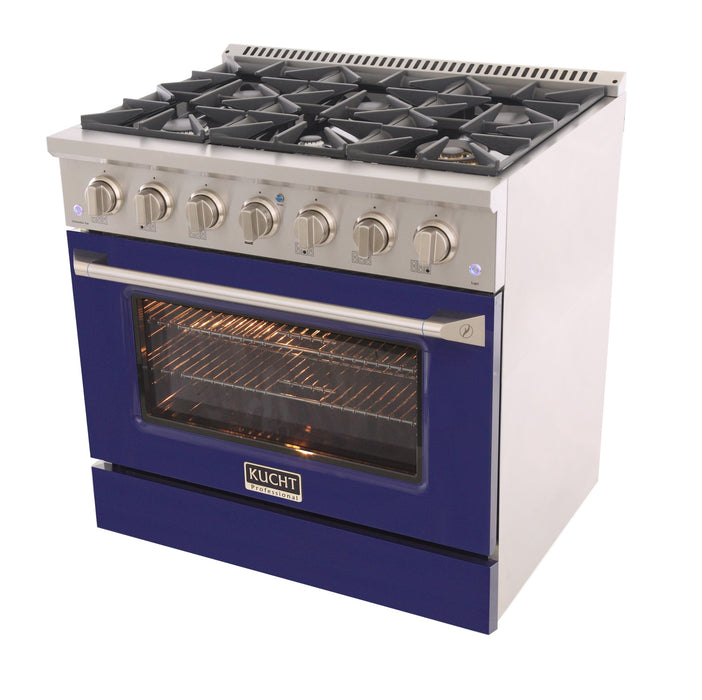 Kucht 36" Gas Range, Stainless Steel with Blue Oven Door, KNG361U-B - Farmhouse Kitchen and Bath