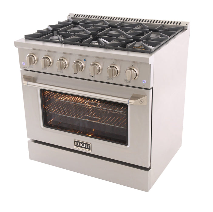 Kucht 36" Gas Range, Stainless Steel with Silver Oven Door, KNG361U-S - Farmhouse Kitchen and Bath