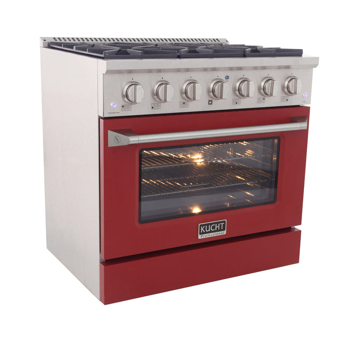 Kucht 36" Gas Range, Stainless Steel with Red Oven Door, KNG361U-R - Farmhouse Kitchen and Bath