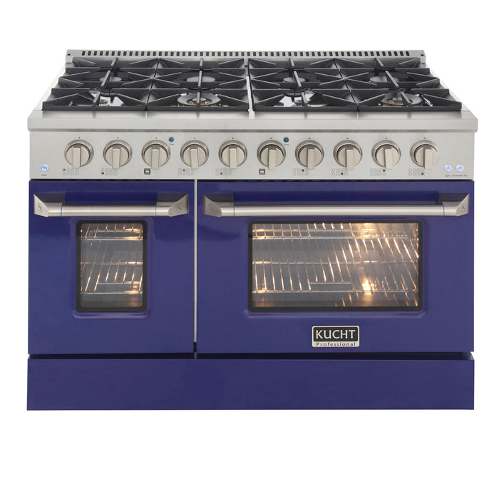 Kucht 48" Gas Range, Stainless Steel with Blue Oven Doors, KNG481U-B - Farmhouse Kitchen and Bath