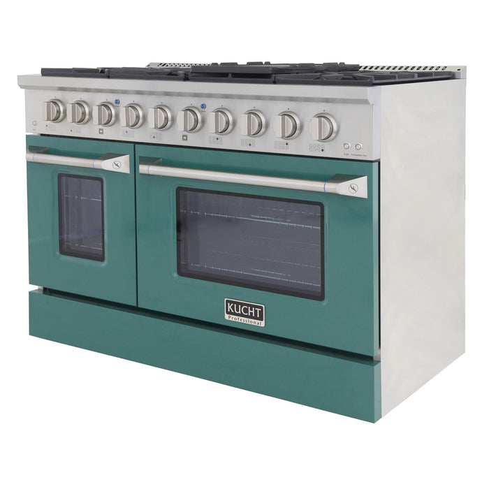Kucht 48" Gas Range in Stainless Steel with Green Oven Doors, KNG481U-G - Farmhouse Kitchen and Bath