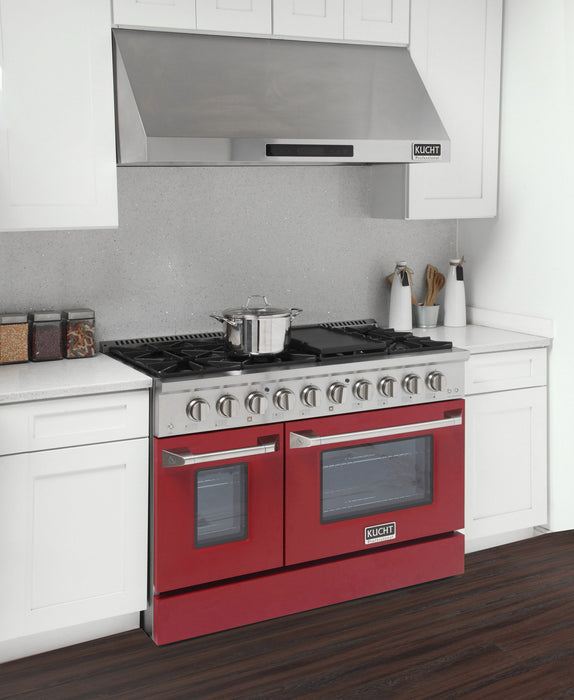 Kucht 48" Propane Range in Stainless Steel, Red Doors, KNG481U/LP-R - Farmhouse Kitchen and Bath