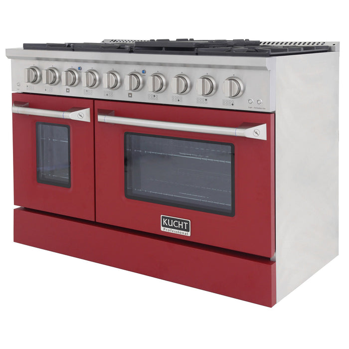 Kucht 48" Gas Range in Stainless Steel, Red Oven Doors, KNG481U-R - Farmhouse Kitchen and Bath