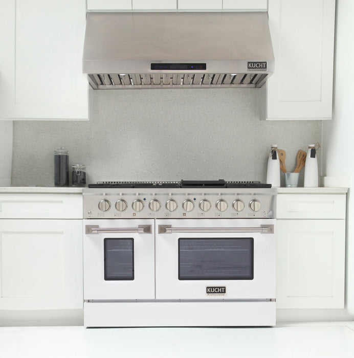 Kucht 48" Gas Range in Stainless Steel, White Oven Doors, KNG481U-W - Farmhouse Kitchen and Bath