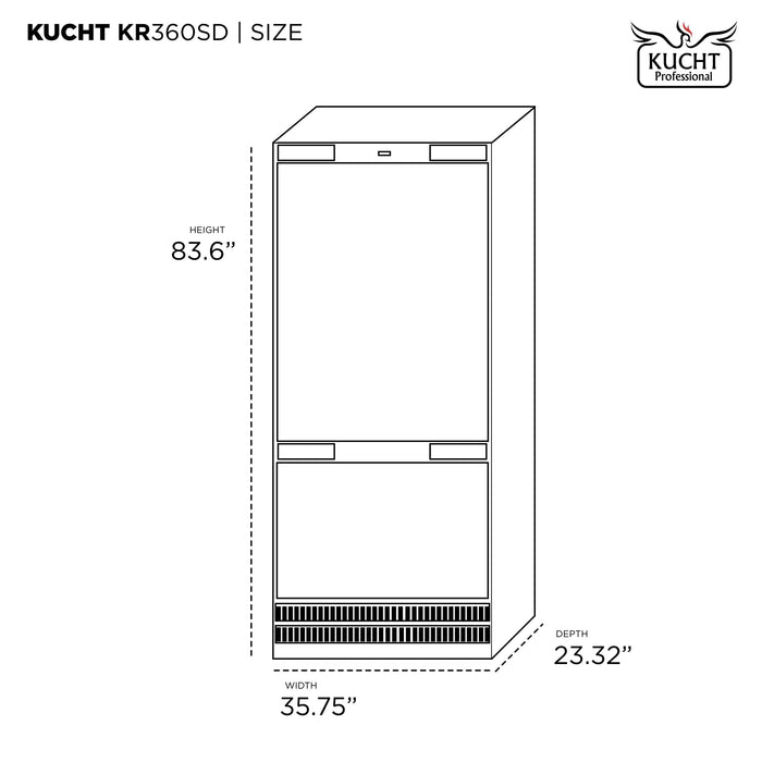 KUCHT 36” Built-In, Counter Depth, Stainless Steel Refrigerator KR360SD - Farmhouse Kitchen and Bath
