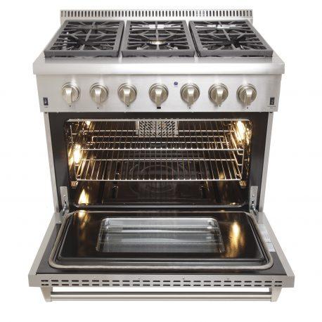 Kucht 36" Pro Stainless Duel-Fuel Range, 6.7 cu ft, Stainless Steel, Classic Silver Knobs, KRD366F-S - Farmhouse Kitchen and Bath