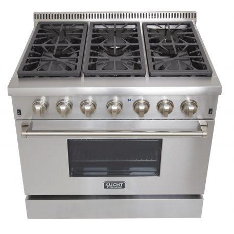 Kucht 36" Pro Stainless Duel-Fuel Range, 5.2 cu ft, Stainless Steel, Classic Silver Knobs KRD366F/LP-S - Farmhouse Kitchen and Bath