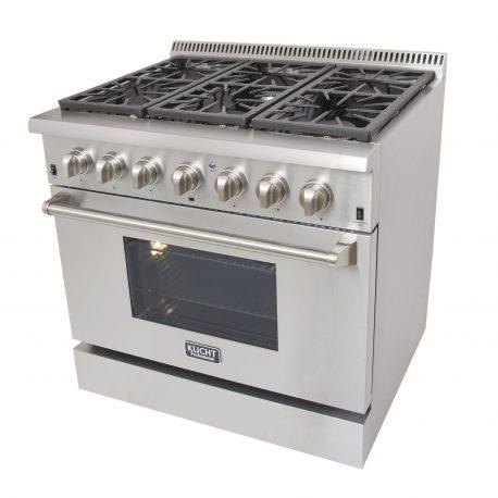 Kucht 36" Pro Stainless Duel-Fuel Range, 6.7 cu ft, Stainless Steel, Classic Silver Knobs, KRD366F-S - Farmhouse Kitchen and Bath