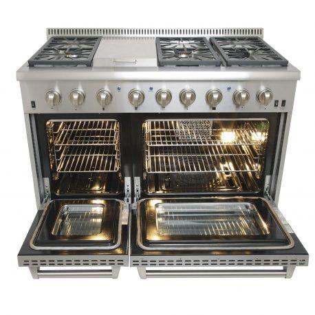 Kucht 48" Stainless Duel-Fuel Range, Stainless Silver Knobs, KRD486F-S - Farmhouse Kitchen and Bath