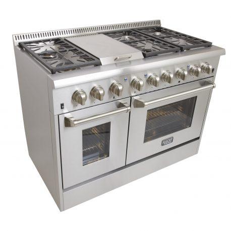 Kucht 48" Stainless Duel-Fuel Range, Stainless Silver Knobs, KRD486F/LP-S - Farmhouse Kitchen and Bath