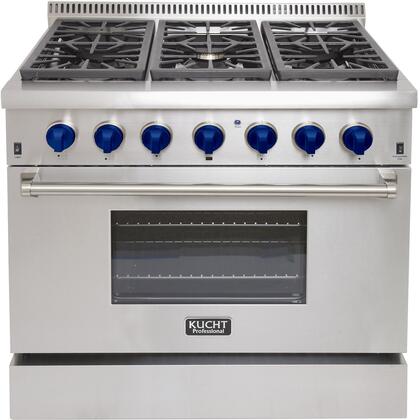 Kucht 36" Stainless Duel-Fuel Range, BLUE Knobs KRD366F/LP-B - Farmhouse Kitchen and Bath