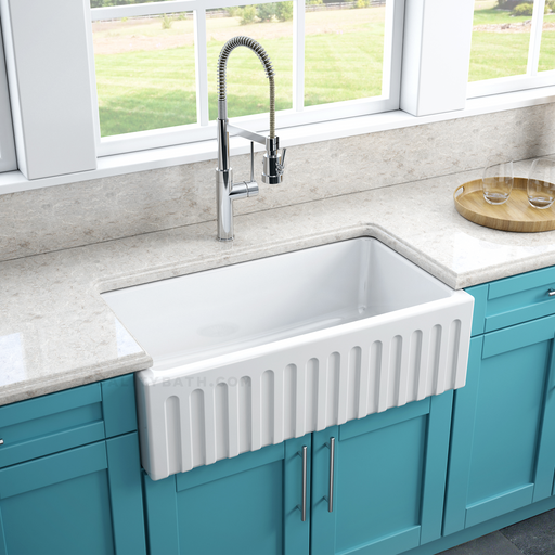 Latoscana 33″ Reversible Fireclay Sink Model LFS3318W - Farmhouse Kitchen and Bath