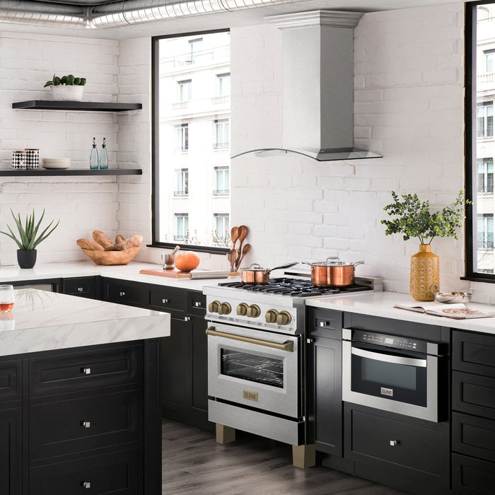 ZLINE 30" Autograph Gas Range, DuraSnow Stainless, RGSZ-SN-30-CB - Farmhouse Kitchen and Bath