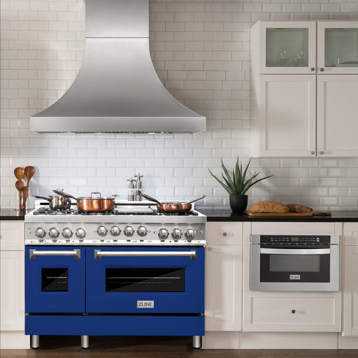 ZLINE 48" Gas on Gas Range in Stainless, Blue Gloss Door, RG-BG-48 - Farmhouse Kitchen and Bath