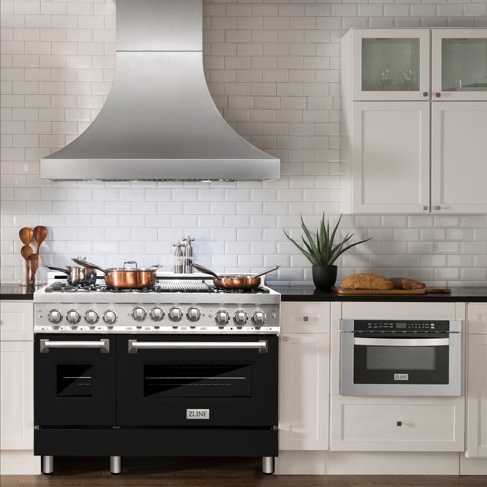 ZLINE 48" Gas on Gas Range in Stainless, Black Matt Doors, RG-BLM-48 - Farmhouse Kitchen and Bath