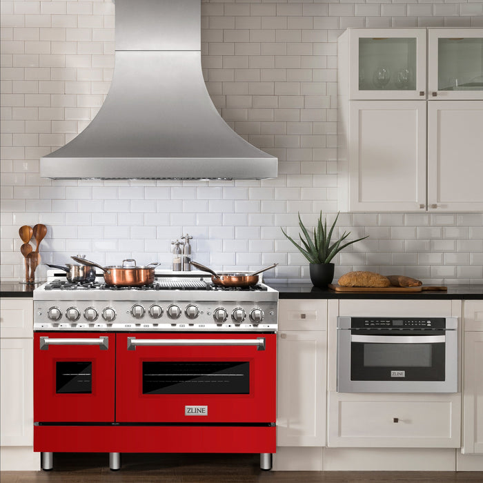ZLINE 48" Gas on Gas Range in Stainless, Red Gloss Doors, RG-RG-48 - Farmhouse Kitchen and Bath