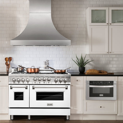 ZLINE 48" Gas on Gas Range in Stainless, White Matte Door, RG-WM-48 - Farmhouse Kitchen and Bath