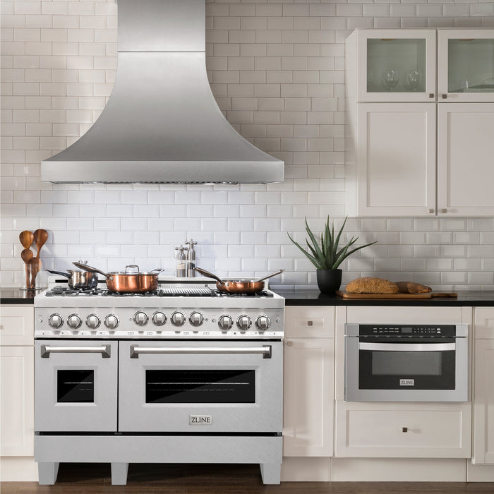 ZLINE 48" Gas On Gas Range In DuraSnow, Stainless Steel, RGS-SN-48 - Farmhouse Kitchen and Bath