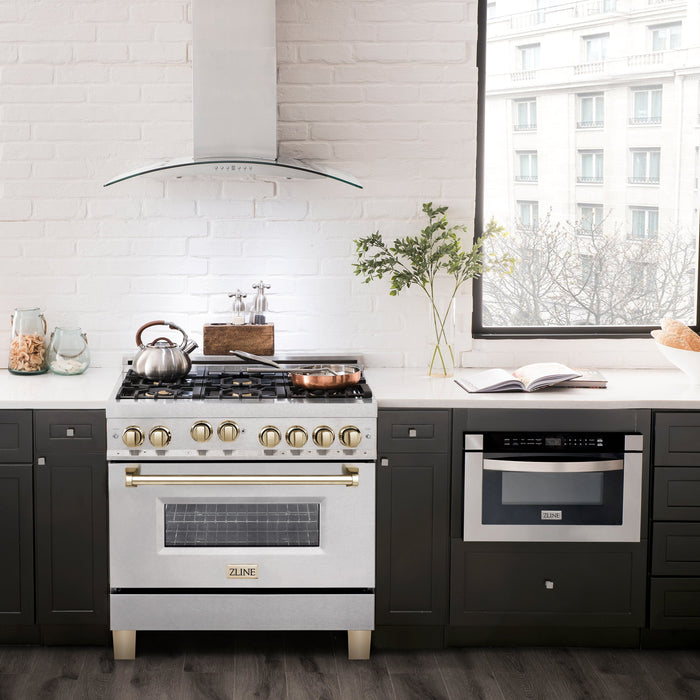 ZLINE 36" Autograph Edition Gas Range, Gas Oven DuraSnow, RGSZ-SN-36-G - Farmhouse Kitchen and Bath