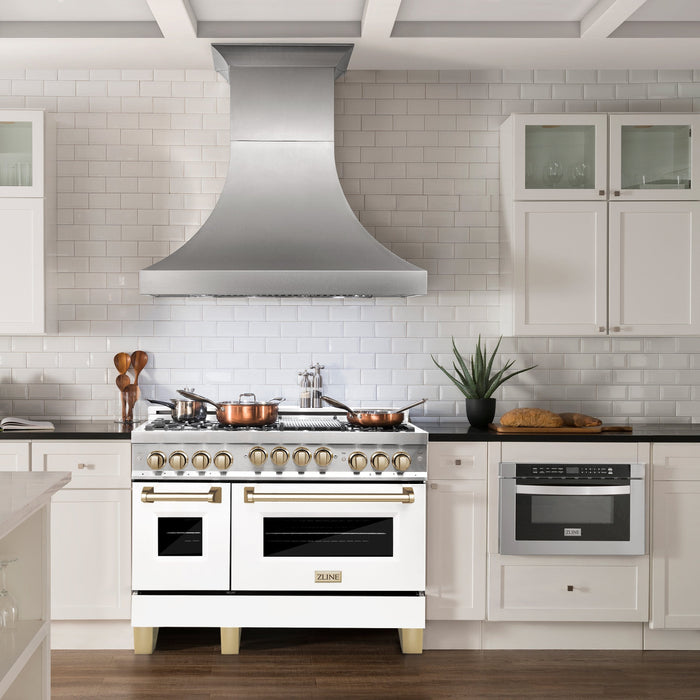 ZLINE 48" Autograph, Gas Range, White Door, Gold Accents, RGZ-WM-48-G - Farmhouse Kitchen and Bath