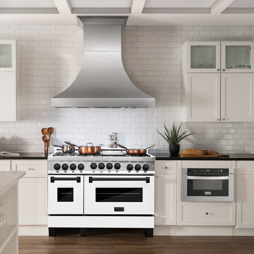 ZLINE 48" Autograph Gas Range, White Door, Black accent, RGZ-WM-48-MB - Farmhouse Kitchen and Bath