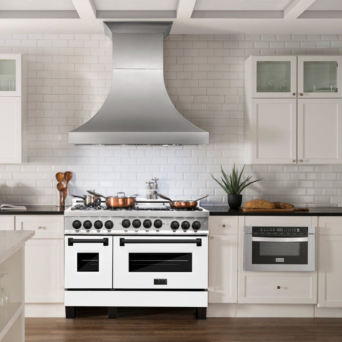 ZLINE 48" Autograph Gas Range, White Door, Black accent, RGZ-WM-48-MB - Farmhouse Kitchen and Bath
