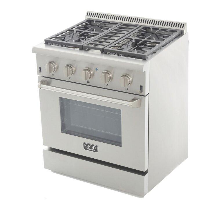 Kucht 30" Dual Fuel Stainless Range, Stainless Knobs, KRD306F - Farmhouse Kitchen and Bath
