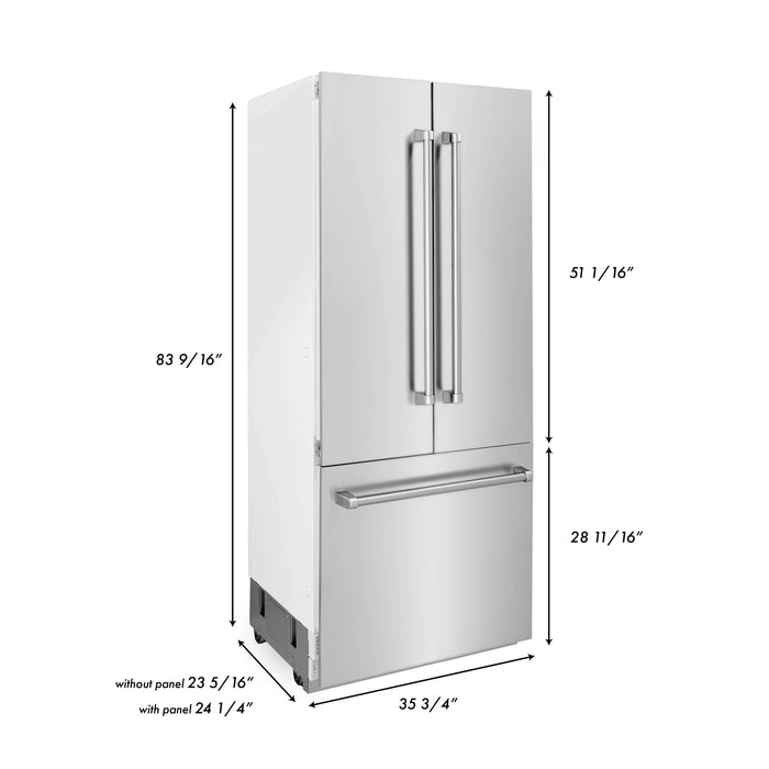ZLINE 36" 19.6 cu. Ft. Panel Ready Built-In 3-Door French Door Refrigerator with Internal Water and Ice Dispenser RBIV-36 - Farmhouse Kitchen and Bath